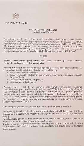 Pokaż zdjęcie: Decyzja Wojewody Śląskiego z dnia 22 maja 2020 r.