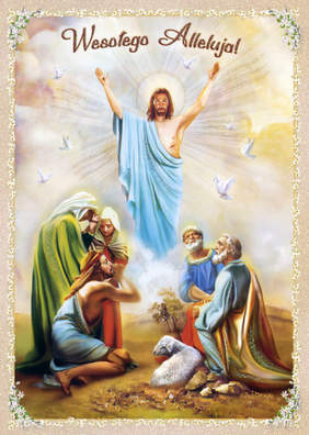 Pokaż zdjęcie: Kartka świąteczna z okazji Wielkanocy z wizerunkiem Zmartwychwstałego Chrystusa