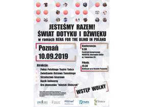 Plakat promujący regionalne spotkanie osób niewidomych i słabowidzących z Wielkopolski w ramach XVII edycji Konferencji REHA for the Blind in Poland 