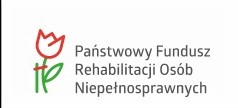 Pokaż zdjęcie: logo PFRON to czerwony tulipanz zieloną łodygą i listkiem, który przywiązany jest do patyka (graficznie zielona kreska) czerwoną wstążką (graficznie czerwona kreska) i obok niego jest napis Państwowy Fundusz Rehabilitacji Osób Niepełnosprawnych, pisane czarną czcionką