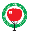 Pokaż zdjęcie: logo Zespołu Szkół nr 26 przedstawia czerwone jabłko, którego podstawę stanowi pień i konary czarnego drzewa, znak ten otoczony jest zielonym kółkiem, w które wpisana jest nazwa szkoły
