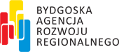 Logo Bydgoskiej Agencji Rozwoju Regionalnego: od lewej - kolorowe prostokąty różnej wielkości, a obok nazwa agencji