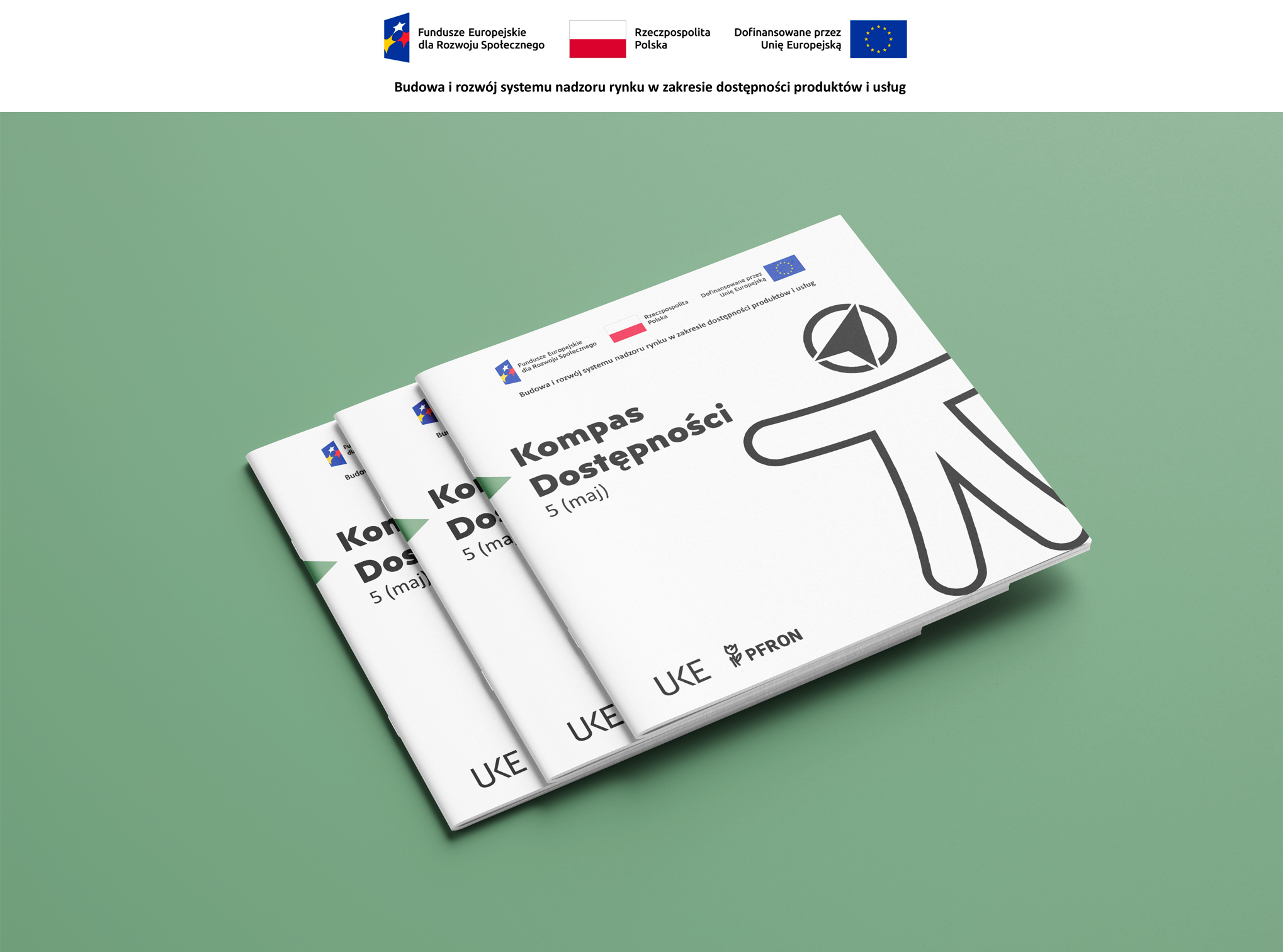 Trzy ułożone na sobie broszury na zielonym tle
