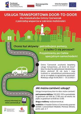 Pokaż zdjęcie: Plakat promujący usługę indywidualnego transportu door-to-door w Gminie Czerwonak