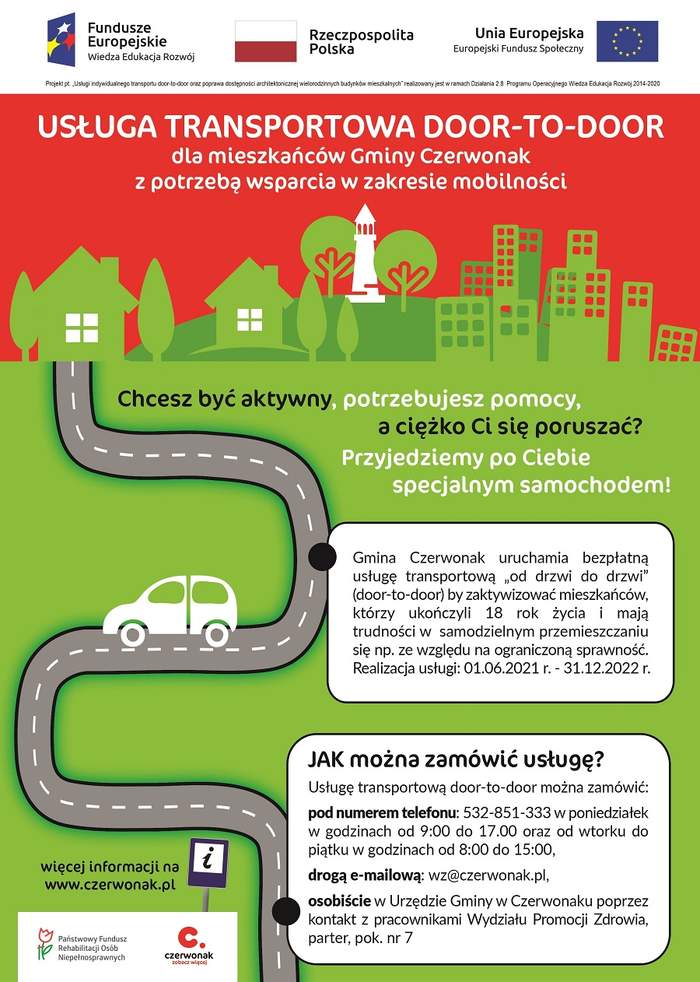 Pokaż zdjęcie: Plakat promujący usługę indywidualnego transportu door-to-door w Gminie Czerwonak
