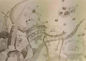 Pokaż zdjęcie: Kosmiczne pojazdy, statki kosmiczne, a w nich postacie w czarnych okularach. Pojazdy są okrągłe, ze szkła. Jeden ma długi, szaro beżowy ogon, drugi cztery nogi z dwoma palcami. W prawym rogu szary z białymi, dużymi oczami i trzema ciemno szarymi k