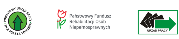 od lewej: logo PUP dla m. Torunia, logo PFRON i logo PUP