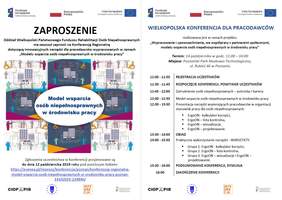 Pokaż zdjęcie: Zaproszenie na wielkopolską konferencję pn. „Model wsparcia osób niepełnosprawnych w środowisku pracy”