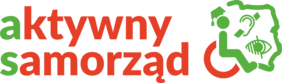 Pokaż zdjęcie: Napis „Aktywny Samorząd” – pierwsze litery nazwy w kolorze zielonym, pozostałe w czerwonym. Po prawej stronie fragment konturu Polski okalający grafiki przedstawiające osobę na wózku i symbolizujące osobę z niepełnosprawnością słuchu oraz wzroku.