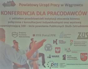 Pokaż zdjęcie: Plakat informujący o organizatorach oraz partnerach konferencji dla przedsiębiorców w Wągrowcu