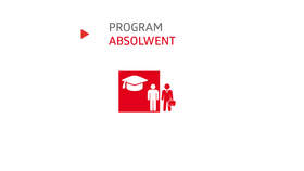 Logotyp przedstawiajacy dwie osoby, nad nimi biret i napis Program Absolwent
