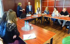 Uczestnicy warsztatów w siedzibie PFRON Oddział Kujawsko-Pomorski