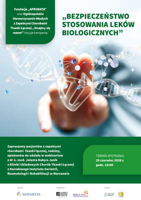 plakat spotkania, zdjęcie dłoni na tle łańcucha DNA, treść plakatu zamieszczona w materiale (kto organizuje, dla kogo, kto poprowadzi, termin, godzina)