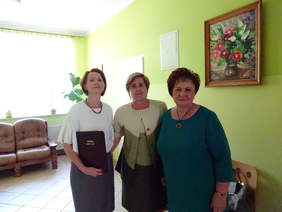 Pokaż zdjęcie: Beata Piech Przewodnicząca Koła, Janina Włodarczyk Oddział Lubelski PFRON, Stanisława Raczkiewicz Wiceprzewodnicząca Koła