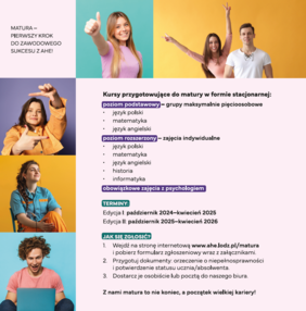 Pokaż zdjęcie: Na ulotce zawarte są informacje, z jakich kursów maturalnych można skorzystać. 