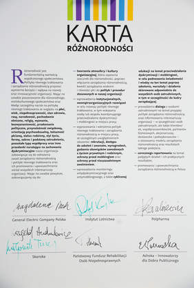 Pokaż zdjęcie: Podpisy pod Kartą złożyli także: General Electric Company Polska, Instytut Lotnictwa, Polpharma, Skanska oraz Ashoka – Innowatorzy dla Dobra Publicznego.