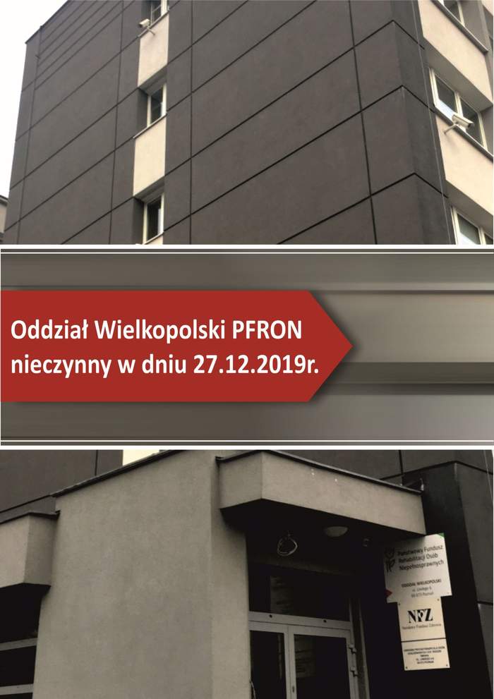 Pokaż zdjęcie: Grafika informująca, że Oddział Wielkopolski PFRON 27 grudnia br. będzie nieczynny