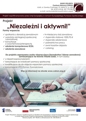 Pokaż zdjęcie: zdjęcie przedstawia krótką informację o projekcie Niezależni i Aktywni