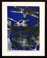 Na zdjęciu znajduje się praca plastyczna, która zdobyła II miejsce w kategorii „Rysunek i grafika” w Ogólnopolskim Konkursie Plastycznym "Sztuka Osób Niepełnosprawnych". Na niebieskim tle znajdują się srebrne zarysy owadów. 