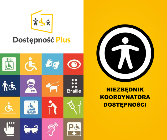 Pokaż zdjęcie: Na żółtym tle napis niezbędnik koordynatora dostępności