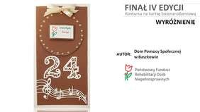 Pokaż zdjęcie: Kartka bożonarodzeniowa z Domu Pomocy Społecznej w Baszkowie, która zdobyła wyróżnienie w IV edycji Konkursu Oddziału Wielkopolskiego PFRON