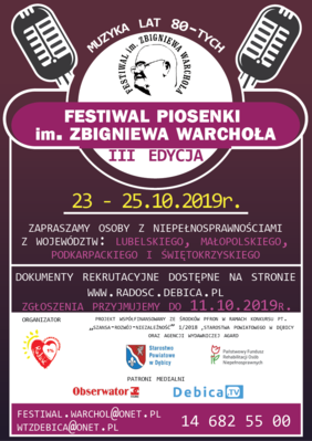 Pokaż zdjęcie: Plakat Festiwalu Piosenki im. Zbigniewa Warchoła w Dębicy