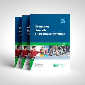 Pokaż zdjęcie: Na szarym tle znajdują się trzy egzemplarze tegorocznego wydania „Informatora dla osób z niepełnosprawnością”. 
