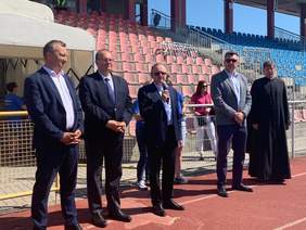 Pokaż zdjęcie: Goście i organizatorzy, od lewej: Marcin Piwnik, Mariusz Pasek, Andrzej Michalski, Marcin Marzec, ks. Andrzej