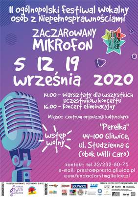 Pokaż zdjęcie: Plakat promujący II Ogólnopolski Festiwal Wokalny Osób z Niepełnosprawnościami „Zaczarowany Mikrofon”