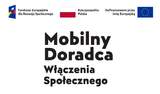 logotyp z napisem Fundusze Europejskie dla Rozwoju Społecznego, flaga Polski z napisem Rzeczpospolita Polska, flaga Unii Europejskiej z napisem Dofinansowane przez Unię Europejską z napisem Mobilny Doradca Włączenia Społecznego