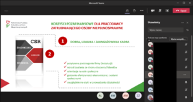 Pokaż zdjęcie: Podczas spotkania on-line omówione zostały m.in. korzyści pozafinansowe dla pracodawcy zatrudniającego osoby niepełnosprawne