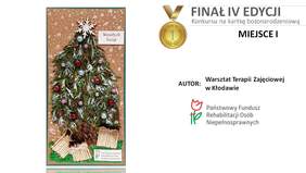 Pokaż zdjęcie: Kartka bożonarodzeniowa z Warsztatu Terapii Zajęciowej w Kłodawie, która zdobyła I miejsce w IV edycji Konkursu Oddziału Wielkopolskiego PFRON