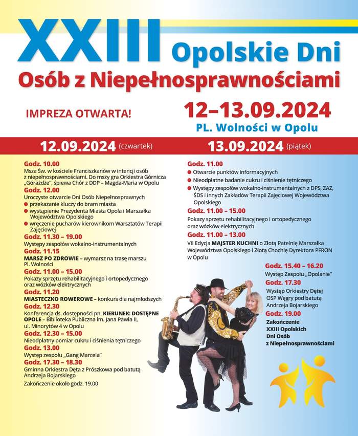 Plakat z programem XXXII Opolskich Dni Osób z Niepełnosprawnością, plan wydarzenia znajduje się w treści komunikatu