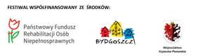 Symbole jednostek finansującyh festiwal: PFRON-u, Miasta Bydgoszczy i Województwa Kujawsko-Pomorskiego