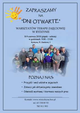 Pokaż zdjęcie: Plakat promujący Dni Otwarte w Warsztatach Terapii Zajęciowej w Rydzynie