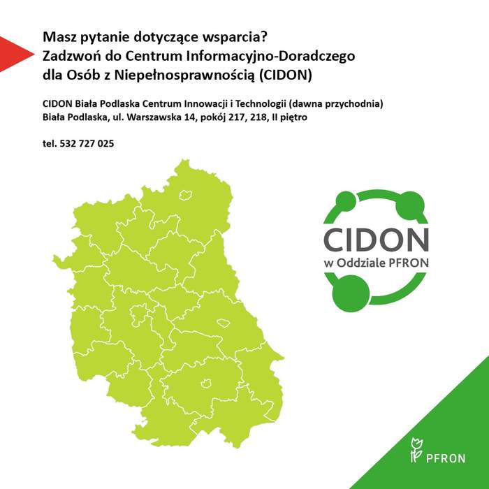 Pokaż zdjęcie: Masz pytania dotyczące wsparcia? Zadzwoń do Centrum Informacyjno-doradczego z niepełnosprawnością. Biała Podlaska ul. Warszawska 14, tel. 532 727 025