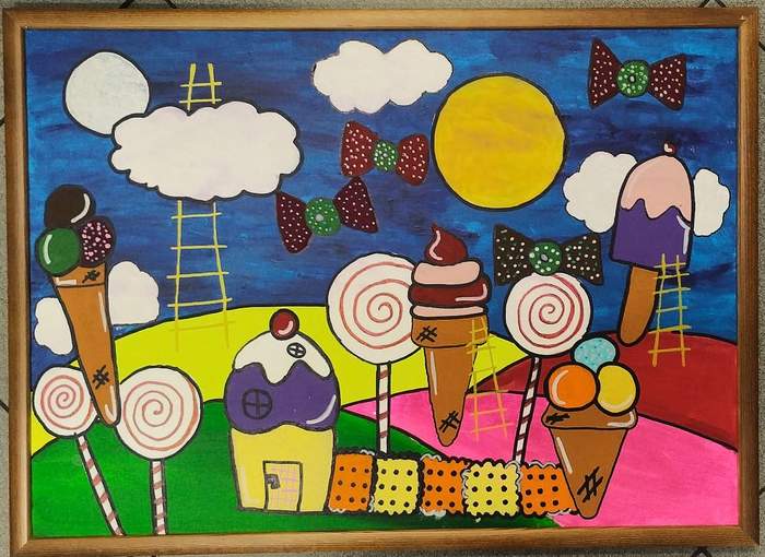 Pokaż zdjęcie: Praca malarska przedstawiająca kolorowe lody