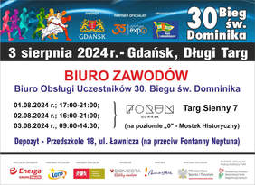 Pokaż zdjęcie: na ulotce podano dzień i godzinę zawodów, adres biura zawodów, loga sponsorów i partnerów w tym PFRON