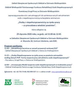 Pokaż zdjęcie: Zaproszenie na seminarium pn. „Osoby z niepełnosprawnością na rynku pracy – co pracodawca wiedzieć powinien”