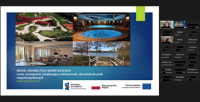 Pokaż zdjęcie: Zdjęcie ze spotkania online na platformie ZOOM. Widoczny slajd z prezentacji dot. projektu oraz uczestnicy spotkania.