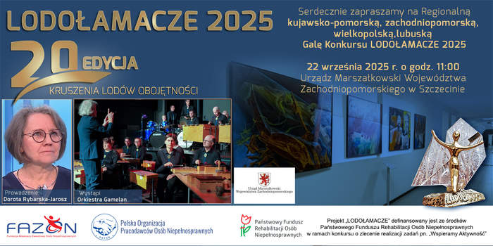 Pokaż zdjęcie: Grafika informacyjne przedstawiająca złoty napis Lodołamacze 2025" i informacje o wydarzeniu 