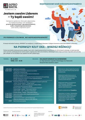 Plakat całego wydarzenia organizowanego przz fundację aprobata w dniu 04.12.2023 ze szczegółowym harmonogramem dnia
