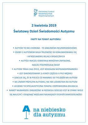 Pokaż zdjęcie: Plakat Małopolskiego Oddziału PFRON z okazji Światowego Dnia Świadomości Autyzmu.