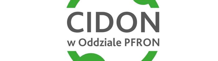 Pokaż zdjęcie: Logo „CIDON w Oddziale PFRON” z zielonymi elementami graficznymi symbolizującymi osoby połączone w kręgu.