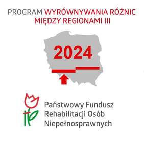 Pokaż zdjęcie: W środku grafiki zamieszczona jest mapa Polski szarego koloru. Nad nią napisany jest tekst: Program wyrównywania różnic między regionami III. Na dole jest logo i nazwa PFRON. 