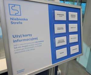 Niebieskie plansze informacyjne pomagają osobom w komunikacji 