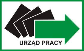 Logo Urzędu Pracy - od lewej: trzy czarne prostokąty, przechylone w prawo i zilona strzałak z grotem na prawo, wszystko w zielonej ramce, a pod spodem nazwa urzędu 