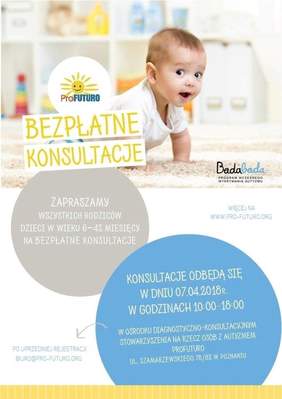 Pokaż zdjęcie: Zaproszenie do udziału w bezpłatnych konsultacjach na temat wczesnego wykrywania autyzmu