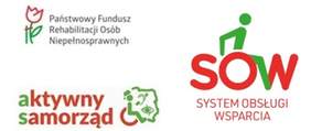 Pokaż zdjęcie: Zdjęcie jest infografiką, na której zamieszczone są trzy loga: Państwowego Funduszu Rehabilitacji Osób Niepełnosprawnych, programu "Aktywny samorząd" oraz Systemu Obsługi Wsparcia. 