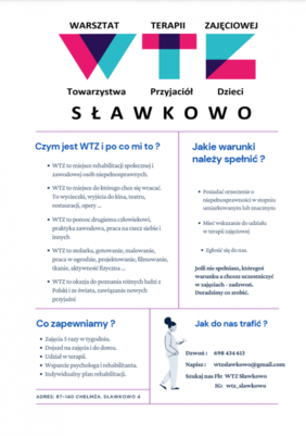 Plakat informacyjny o WTZ TPD Sławkowo